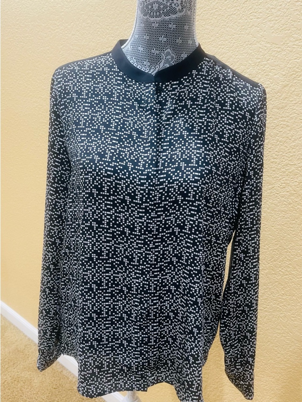 Forever 21 Black and White Pixel Print Long Sleeve Blouse